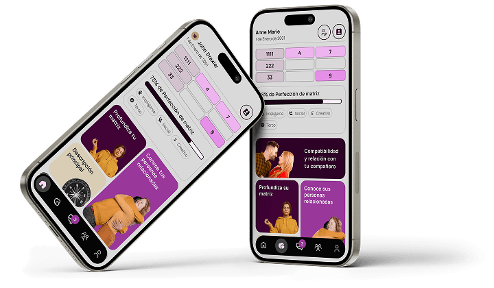 Numerology app interface showing compatibility calculator and mystical readings